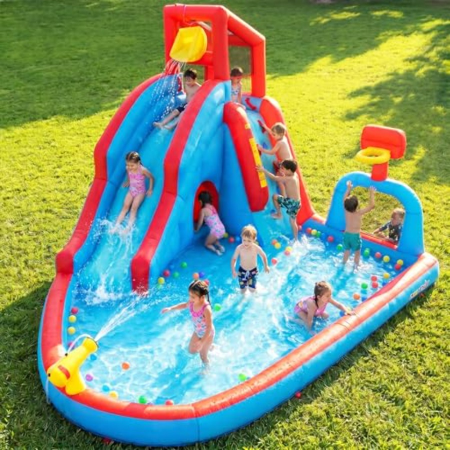 Kids Outdoor Water Park - Aufblasbare Wasserrutsche mit Hüpfburg für Kinder