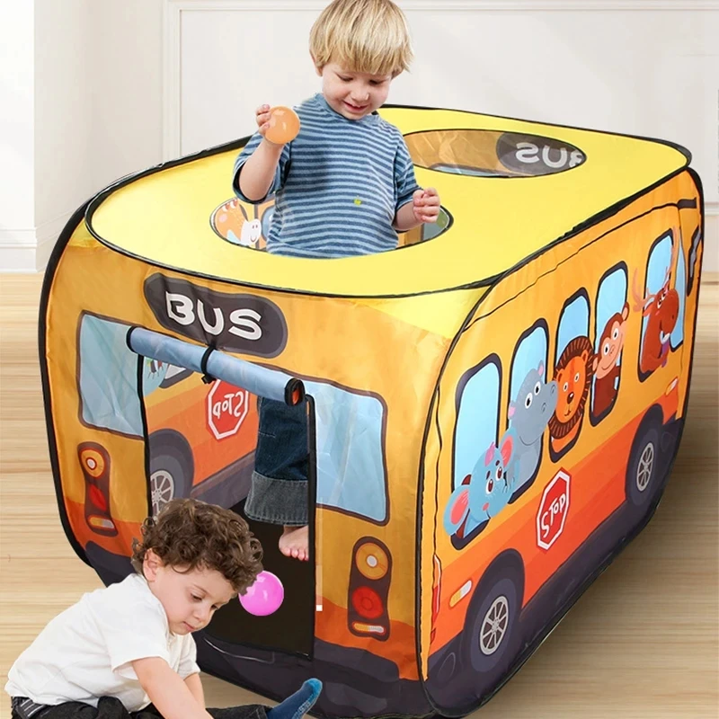 Kids Outdoor Play Tent - Spielzelt mit Cartoon-Tiermotiven und Bus-Design für