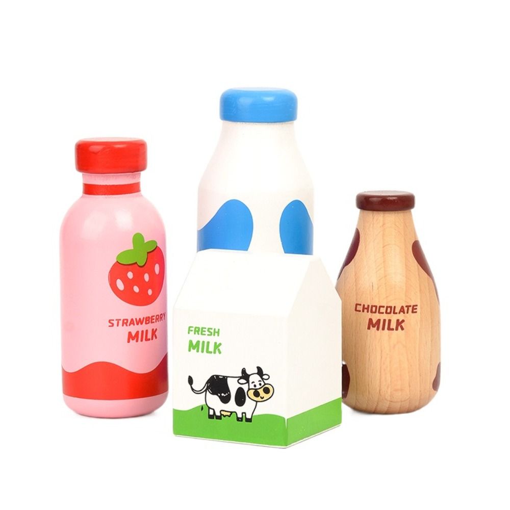Kids Outdoor Kitchen Set - Spielzeug-Trinkflasche Erdbeermilch Imitationsspiel Küchen-Lebensmittel-Spielzeug Simulations-Lernspielzeug Holz-Milchgetränk