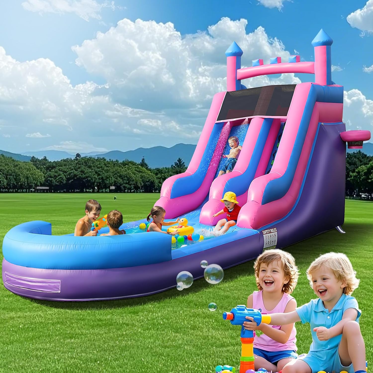Kids Outdoor Water Park - 8m Robuste Aufblasbare Wasserrutsche mit Großem