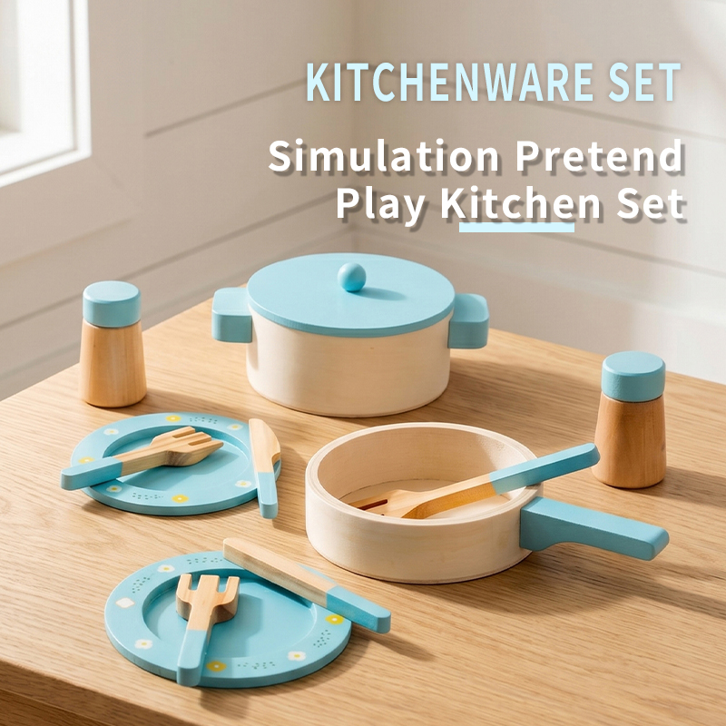 Kids Outdoor Kitchen Set - Holzküchen-Spielset für Kinder, Spielzeug-Küche mit Töpfen,