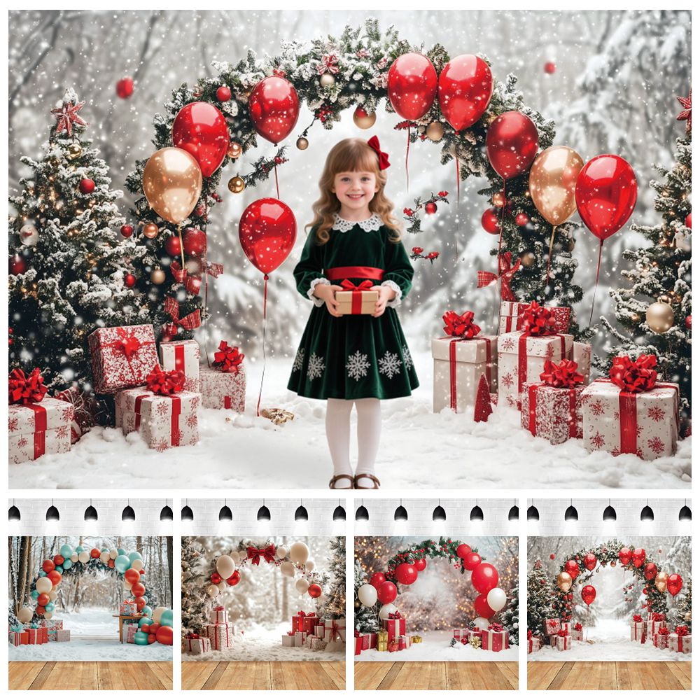 Kids Outdoor Xmas Gifts - Winter Weihnachten Fotografie Hintergrund Bogen Luftballons