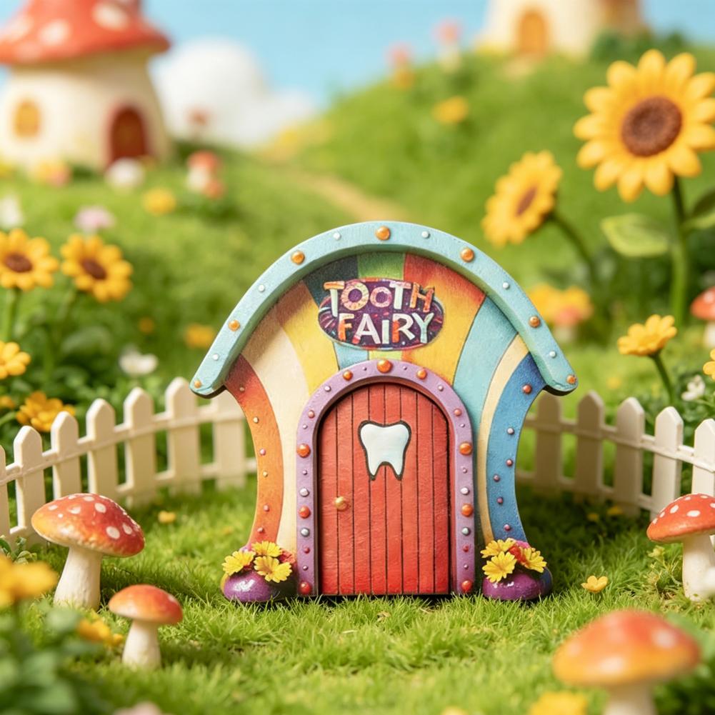 Kids Outdoor Fairy Garden - Gartendekoration aus Naturholz: Zahnfee-Tür, Wanddekoration, Elfen-Miniatur-Tür,