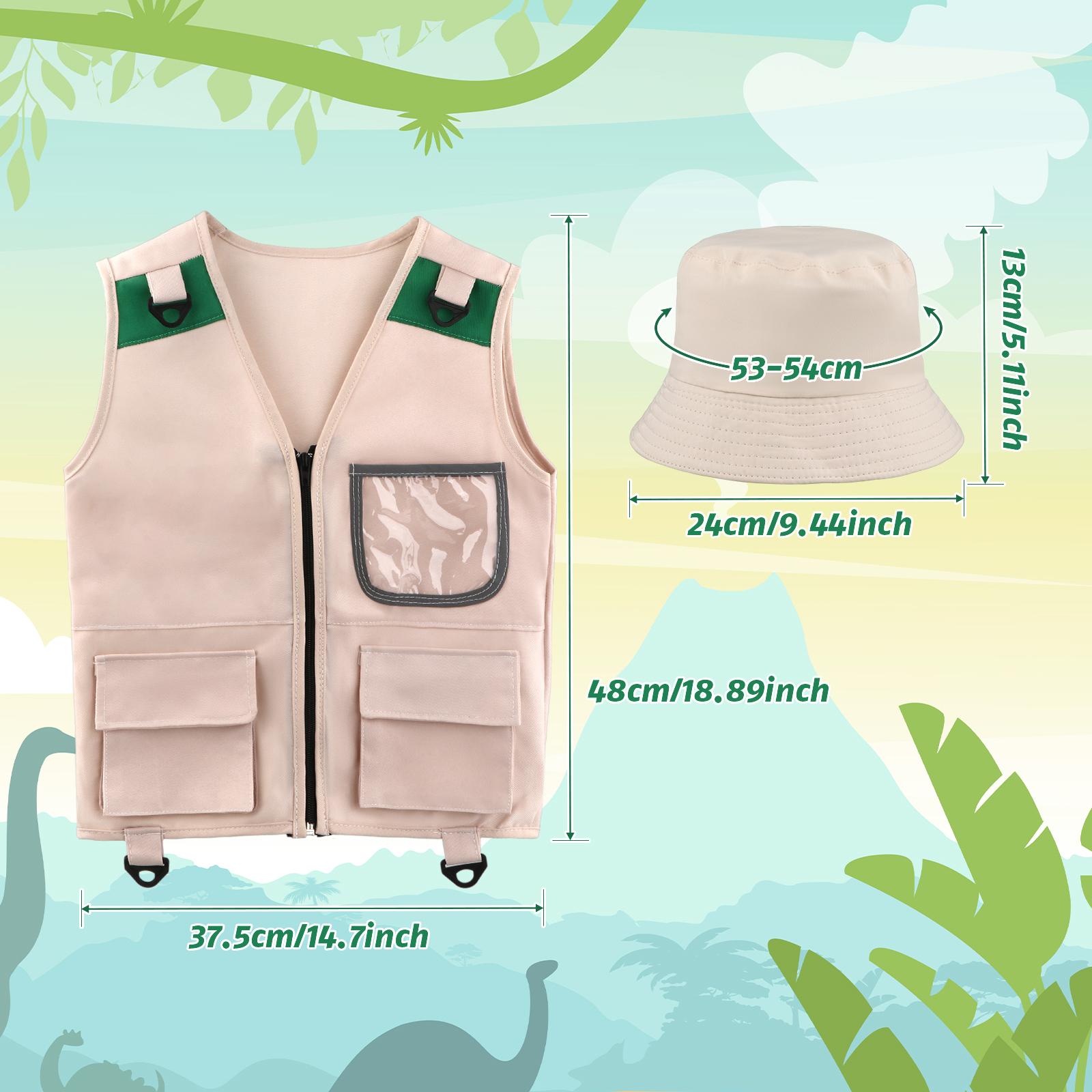 Kids Outdoor Vest - Kinder Outdoor-Entdecker-Set, Kinder-Explorer-Kostüm Cargo-Weste und Hut-Set