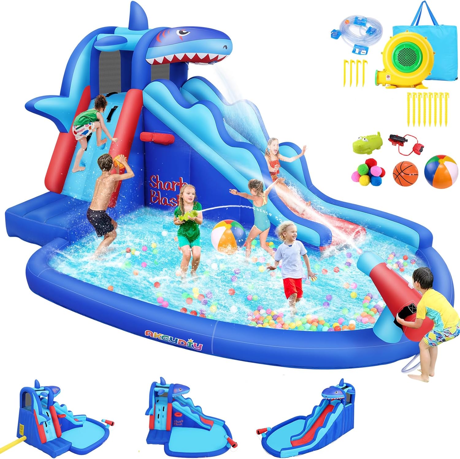 Kids Outdoor Water Park - Hai-Themen Aufblasbarer Wasserpark für Kinder: Outdoor-Wasserrutsche