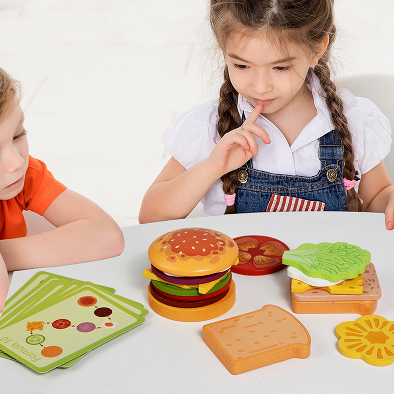 Kids Outdoor Kitchen Set - Neue hölzerne Hamburger-Sandwich-Stapelspielzeuge für Kinder, Montessori-Vorschul-Lernspielzeug,