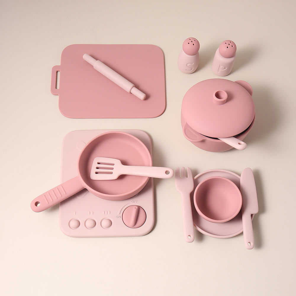 Kids Outdoor Kitchen Set - 13-teiliges Silikon-Kochspielset Spielzeug Rollenspiel Küchenwerkzeug Lernspielzeug