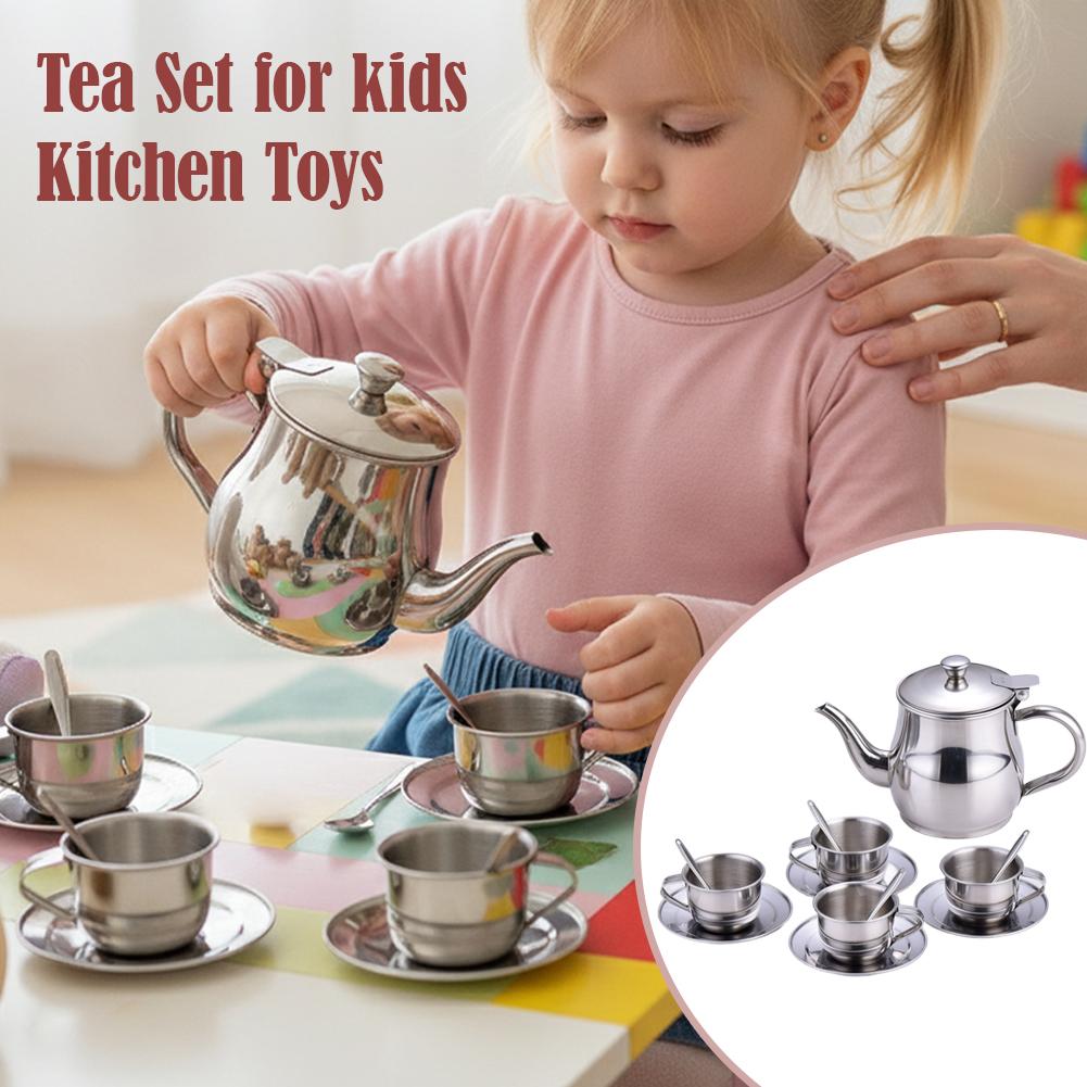 Kids Outdoor Kitchen Set - Kinder-Teekannen-Set aus Edelstahl, Spielküchen-Spielzeug, hitzebeständige, sichere