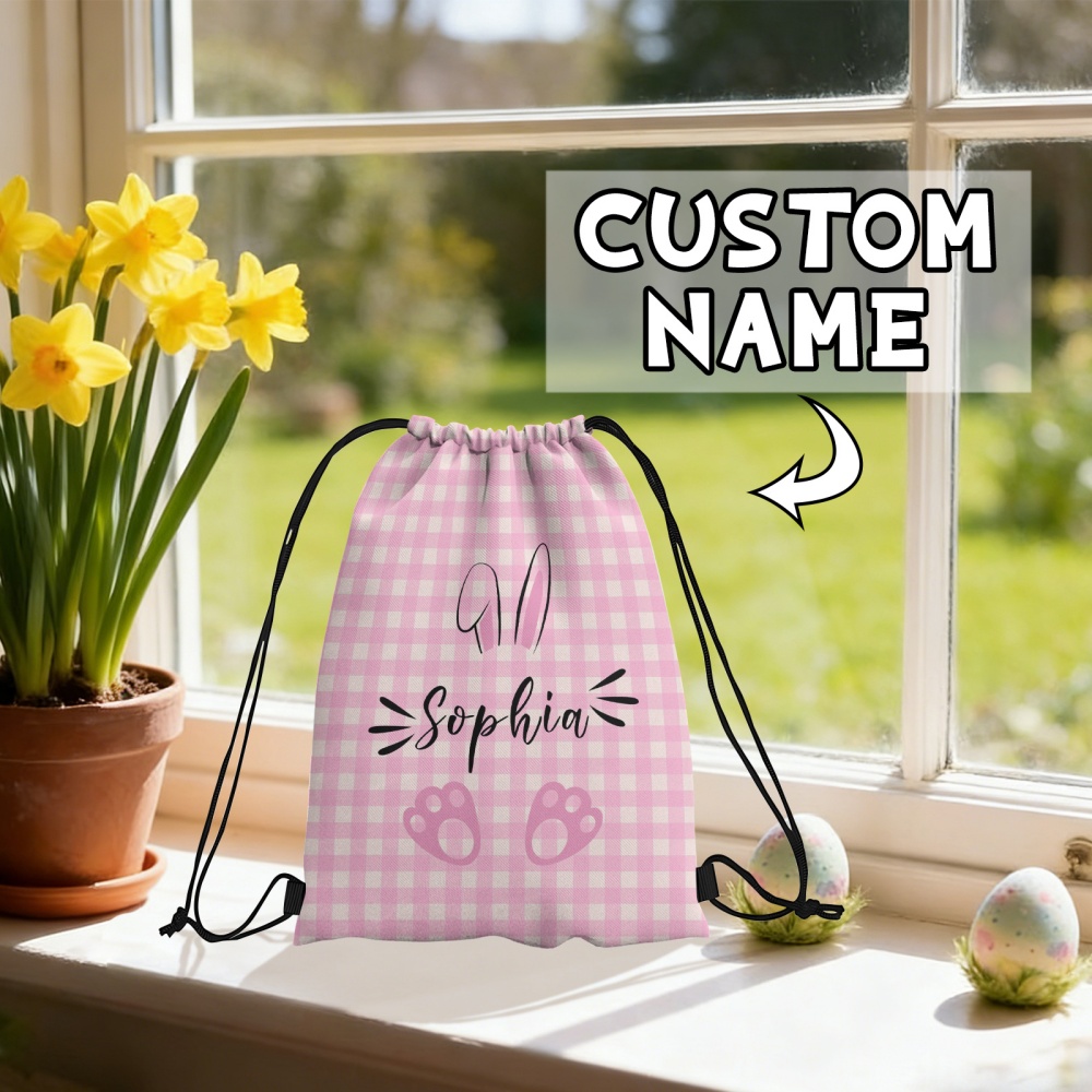 Kids Outdoor Backpack - Personalisierter Oster-Hasen-Rucksack mit Kordelzug, Individueller Name,