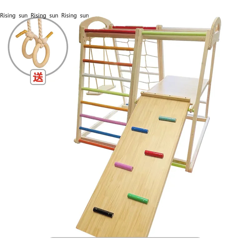 Kids Outdoor Swing Set With Slide - Holz-Klettergerüst für Innenräume, Kinder-Aktivitätsbereich mit Leiter,
