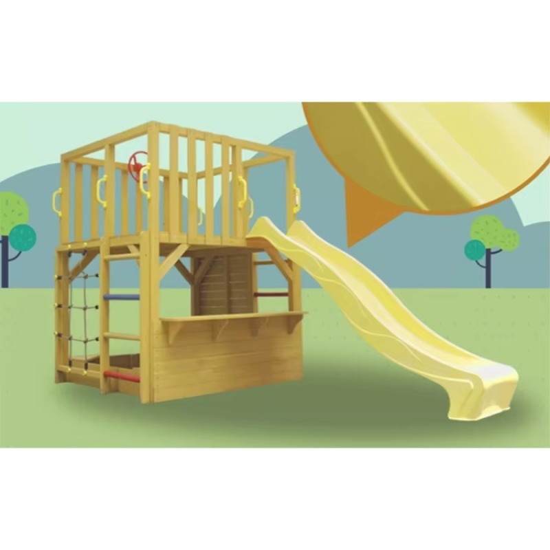Kids Outdoor Cubby House - Kinder-Holz-Spielhaus für Draußen mit Rutsche und