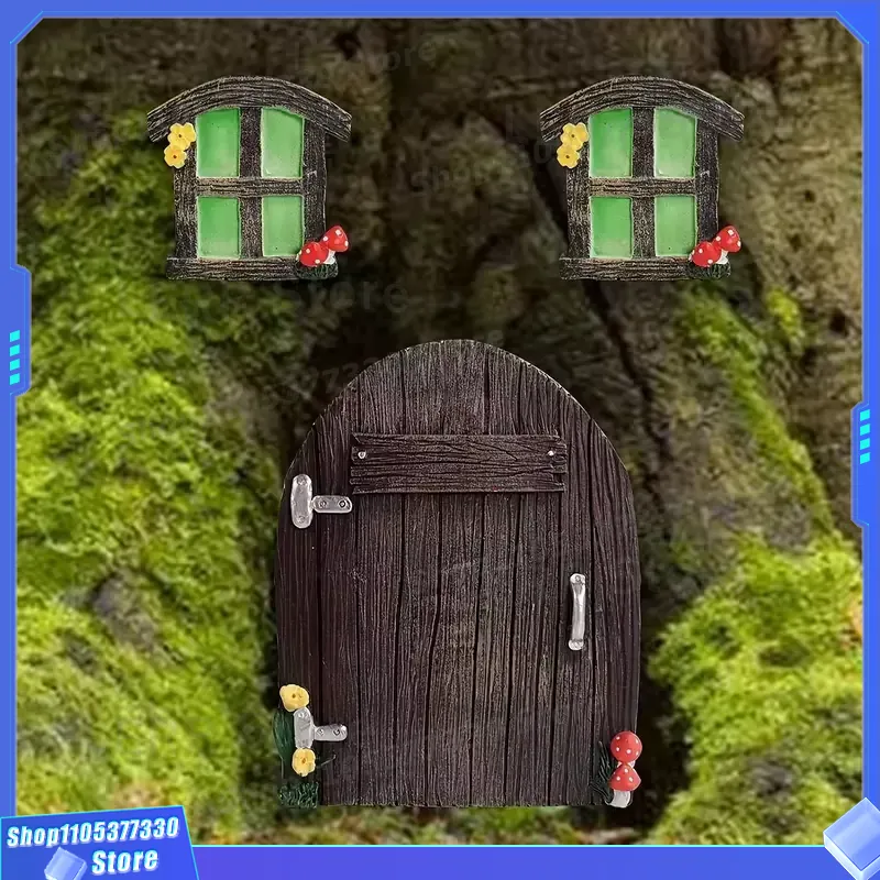 Kids Outdoor Fairy Garden - Miniatur-Feentür-Skulptur mit leuchtendem Baumumarmungs-Design für Kinderzimmerdekoration